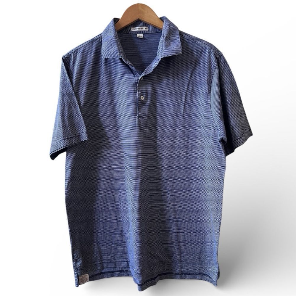 Peter Millar Polo Shirt Sz L Blue Striped 100% Cotton